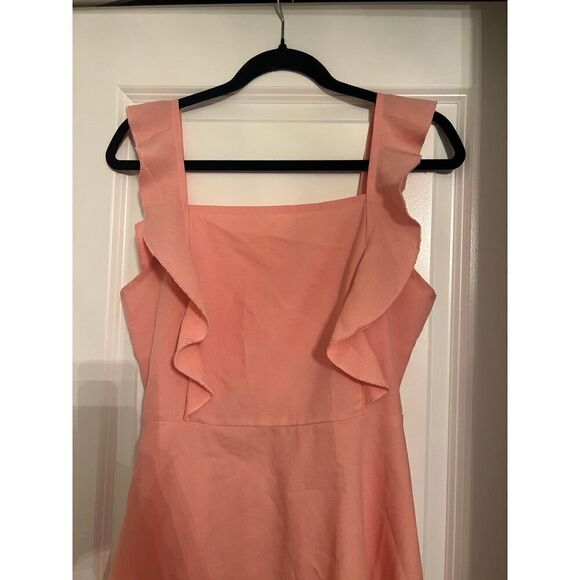 SHEIN Dresses & Skirts - Shein Peach Pink Square Neck Ruffle Shoulder Mini Bow Back Dress XS